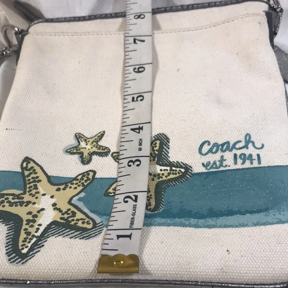 Coach Beach Cream and Blue Starfish Canvas & Silver Leather accent Crossbody Bag - Picture 6 of 6